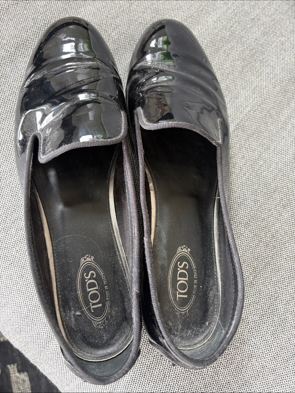 Tod's Black Patent Leather Slip-On Loafers